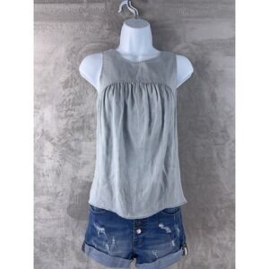 James Perse Gathered Linen Top Womens Size 1 Gray Casual Minimalist Lightweight